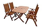 indoba® IND-70063-BASE5 - Serie Bangor - Gartenmöbel Set 5-teilig aus Holz FSC zertifiziert - 4 Gartenstühle verstellbar und klappbar + ...