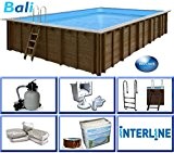 Interline 50700256 Bali Auf-und Erdeinbau Holzwand rechteck Pool 8,34m x 4,90m x 1,38m, Sandfilter 8m³/h