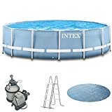 Intex 366x122 Komplettset mit Intex Sandfilteranlage 4m³, Intex Sicherheitsleiter, Intex Anschlusset, Solarfolie Swimming Pool Schwimmbad Frame Metal Stahlwand