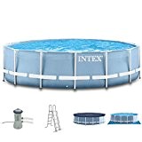 Intex 366x122 Pool mit Filterpumpe, Leiter. Abdeckplane, Unterlegeplane, Anschlussset für Swimming Pool Schwimmbad Frame Metal Stahlwand