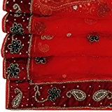 Jahrgang Dupatta Lange Stola Net Rote Hand-Perlen Hochzeit Antike Schleier Gebraucht Hijab