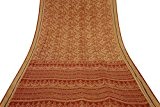 Jahrgang Indian Saree 100% reine Baumwolle Orange Blumen bedruckt Sari Handwerk Stoff