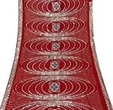 Jahrgang Indien Saree Georgette Bestickte Antike Gebraucht Stoff Red Craft Sari 5YD
