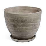 Keramik Blumentopf Übertopf handbemalt D 240 mm dunkel grau inkl. Untersetzer
