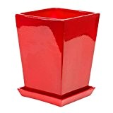 Keramik Blumentopf Übertopf Wiktoria H 33 cm quadratisch mit Untersetzer rot