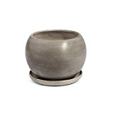 Keramik Blumentopf Unikat Kugel handbemalt D 110 mm inkl. Untersetzer grau