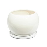 Keramik Blumentopf Unikat Kugel handbemalt D 150 mm weiss inkl. Untersetzer