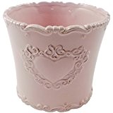 Keramik Topf rund mit Herz pink glasiert rund 17cm x 14,5cm Vintage Shabby Chic Landhausdeko Übertopf Pflanzschale