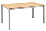 KETTLER stilvoller Esstisch aus hochwertigem Aluminiumgestell in silber, inkl. Hellbraune FSC-Teakholz Tischplatte, 160 x 95 x 74 cm, großer Gartentisch ...