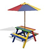 Kids Picnic Table & Benches with Parasol in Four Colours by vidaXL