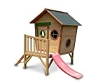Kinderspielhaus ROSI - Stelzenhaus aus Holz mit roter Rutsche