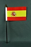 Kleine Tischflagge Spanien 15x10 cm mit 30 cm Mast aus PVC-Rohr, ohne Ständerfuß