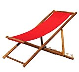 KMH®, Deckchair / Strandstuhl aus Bambus mit rotem Bezug (#104005)