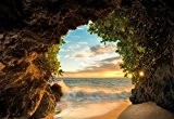 Komar Fototapete, 8-984, HIDE OUT, 368x254cm blaues Meer, Strand, Sonne, Brandung, Höhle, Karibik