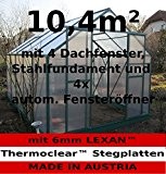 Komplettset: 10,4m² PROFI ALU Gewächshaus Glashaus Treibhaus inkl. Stahlfundament u. 4 Fenster, mit 6mm Hohlkammerstegplatten - (Platten MADE IN AUSTRIA/EU) ...