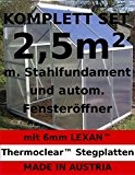 KOMPLETTSET: 2,5m² ALU Aluminium Gewächshaus Glashaus Tomatenhaus, 6mm Hohlkammerstegplatten - (Platten MADE IN AUSTRIA/EU) m. Stahlfundament, 1 Fenster mit autom. ...
