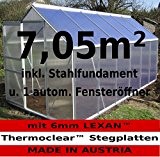 KOMPLETTSET: 7,05m² ALU Aluminium Gewächshaus Glashaus Tomatenhaus, 6mm Hohlkammerstegplatten - (Platten MADE IN AUSTRIA/EU) m. Stahlfundament 2 Fenster und 1 ...