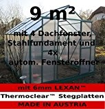 Komplettset: 9m² PROFI ALU Gewächshaus Glashaus Treibhaus inkl. Stahlfundament u. 4 Fenster, mit 6mm Hohlkammerstegplatten - (Platten MADE IN AUSTRIA/EU) ...
