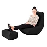 Kunstleder Für drinnen/Außenbereich Gaming Sitzsack Lounger Sessel und Fußhocker, Erhältlich in 11 Farben - Schwarz