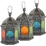 Laterne Faiza 25cm orientalisches Windlicht indische Glaslaterne bunte Gartenlaterne (3er-Set)