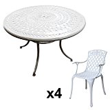 Lazy Susan - ALICE 120 cm Runder Gartentisch mit 4 Stühlen - Gartenmöbel Set aus Metall, Weiß (ROSE Stühle)