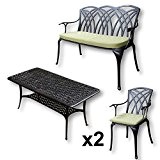 Lazy Susan - CLAIRE Rechteckiger Garten Beistelltisch mit 1 APRIL Gartenbank und 2 APRIL Stühlen - Gartenmöbel Set aus Metall, ...
