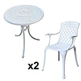 Lazy Susan - EVE 60 cm Bistrotisch mit 2 Stühlen - Rundes Gartenmöbel Set aus Metall, Weiß (ROSE Stühle)