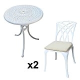 Lazy Susan - EVE 60 cm Bistrotisch mit 2 Stühlen - Rundes Gartenmöbel Set aus Metall, Weiß (MAY Stühle, Beige ...