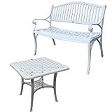 Lazy Susan - GRACE Gartenbank und SANDRA Quadratischer Kaffeetisch - Gartenmöbel Set aus Metall, Weiß
