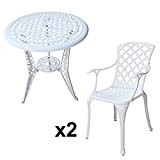 Lazy Susan - IVY Bistrotisch mit 2 Stühlen - Rundes Gartenmöbel Set aus Metall, Weiß (EMMA Stühle)