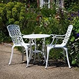 Lazy Susan - IVY Bistrotisch mit 2 Stühlen - Rundes Gartenmöbel Set aus Metall, Weiß (ROSE Stühle)
