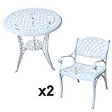 Lazy Susan - IVY Bistrotisch mit 2 Stühlen - Rundes Gartenmöbel Set aus Metall, Weiß (KATE Stühle)