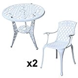 Lazy Susan - ROSE Bistrotisch mit 2 Stühlen - Rundes Gartenmöbel Set aus Metall, Weiß (ROSE Stühle)