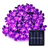 LE Lila LED Blumen Solar Lichterkette 50 LEDs 5m Wasserdicht Violet mit Lichtsensor Außenlichterkette Weihnachtsbeleuchtung Solarlichterkette deko für Hochzeit Party