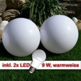 LED Kugellampe, 2 x 40cm Set Kugelleuchte incl. 9 Watt LED Leuchtmittel E27, warmweiss Gartenkugel Leuchtkugel für Aussen Kugellampen Set ...