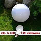 LED Kugellampe Kugelleuchte 20cm incl. 9 Watt LED Leuchtmittel E27 warmweiss Gartenkugel Leuchtkugel für Aussen Kugellampen Set für den Garten