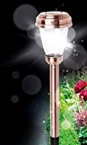 LED Solar Leuchte Garten Solar Lampe Edelstahl Kupfer Optik mit kaltweißer LED Beleuchtung - hochwertig verarbeitete Wegeleuchten mit Erdspieß und ...