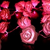 Lerway 20 LED Rosen Lichterkette Batteriebetrieben Innen Im Freien Beleuchtung für Garten Rasen Bar Verein Hochzeit Valentinstag Weihnachten (Rosa)