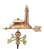 Leuchtturm, Große Wetterfahne aus poliertem Kupfer und Messing 70 cm