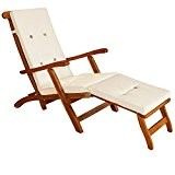 Liegenauflage Auflage Sonnenliege Deckchair Liegestuhl Leinenoptik Polster mit 8 Knöpfen und Haltebändern Creme