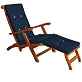 Liegenauflage Auflage Sonnenliege Deckchair Liegestuhl Leinenoptik Polster mit 8 Knöpfen und Haltebändern Blau