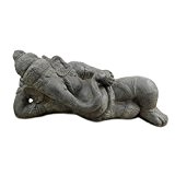 Liegender Ganesha Steinfigur Hinduismus Buddhismus Gott Götterbote Ganapati Geschenk Stein Lavastein Skulptur Grau 53 cm breit