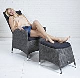 Liegesessel Sessel Relax Stuhl Barcelona Polyrattan Gartensessel verstellbar mit Hocker mit verstellbarer Rückenlehne und Kissenauflagen