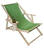 Liegestuhl aus Holz mit Armlehnen und Getränkehalter Gartenmöbel Strandliege Sonnenliege Campingliege Relaxliege WARBAUSWAHL (grün)