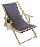 Liegestuhl aus Holz mit Armlehnen und Getränkehalter Gartenmöbel Strandliege Sonnenliege Campingliege Relaxliege WARBAUSWAHL (grau)