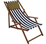 Liegestuhl blau-weiß Gartenliege Kissen Strandstuhl Sonnenliege Deckchair Buche klappbar 10-317 KD