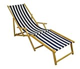 Liegestuhl blau-weiß Sonnenliege Gartenliege Strandstuhl Deckchair Fußablage Buche 10-317 N F