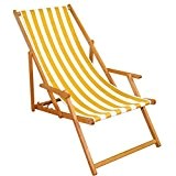 Liegestuhl gelb-weiß Gartenliege Sonnenliege Strandliege Holz Deckchair Gartenmöbel Buche 10-319 N