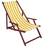 Liegestuhl gelb-weiß Sonnenliege Gartenliege Deckchair Strandstuhl Massivholz Gartenmöbel 10-319