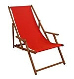 Liegestuhl rot Sonnenliege Gartenliege Holz Deckchair Strandstuhl Massivholz Gartenmöbel 10-308